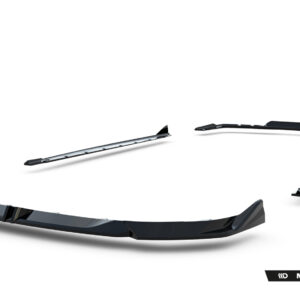 Exposed automotive body kit components, including side skirts and bumper pieces, laid out on a white background with Maxton Design branding visible in the corner.