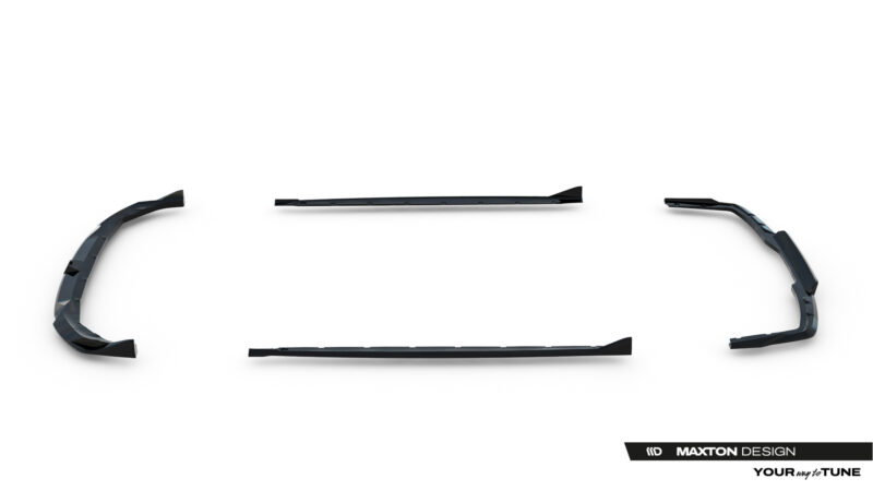 pol_po_Set-of-Splitters-BMW-2-M-Pack-Gran-Coupe-F74-23856_16jpg - OPSHOLDERS Disassembled dark plastic car body kit parts arranged in a rough circle on a white background, with the Maxton Design logo in the bottom-right corner.