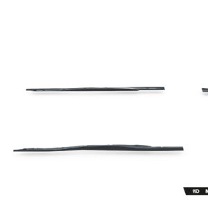 Disassembled windshield wiper blades laid out on a white background, showing curved side arms and long central blades with a Maxton Design branding area in the corner.
