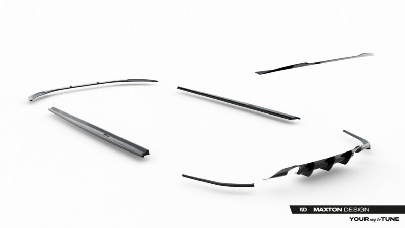 Assorted windshield wiper blades and components floating on a white background; Maxton Design logo in the corner.