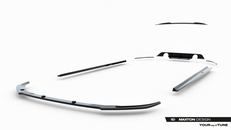 Exploded view of windshield wiper blades and aero parts on a white background; Maxton Design branding.