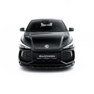 Front view of a black MG SUV with a mesh grille and '#MAXTONIZED' license plate.