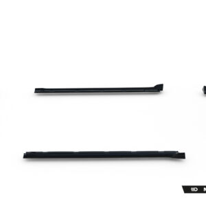 Set of black curved automotive trim pieces laid out on a white background with Maxton Design branding in the corner, likely exterior car body parts.