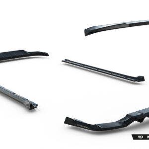 Set of dark gray car bumper trims and aero panels floating against a white background, with Maxton Design watermark at bottom-right.