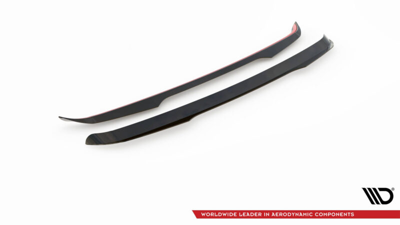 Two black aerodynamic side fins on a white background, with a VD logo in the bottom-right corner and a red banner reading 'Worldwide Leader in Aerodynamic Components'.