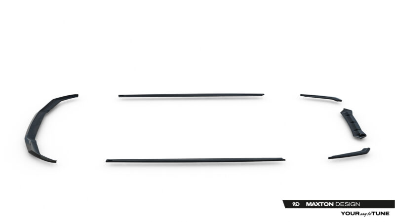 pol_po_Set-of-Splitters-V-1-BMW-M5-F90-23925_17jpg - OPSHOLDERS Set of black windshield wiper blades arranged in a circle on a white background with Maxton Design logo bottom right.