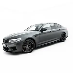 Gray BMW sedan shown from a front-left angle with black alloy wheels on a white background
