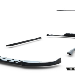 Exploded view of a car bumper and related parts floating on a white background, with Maxton Design branding visible in the corner.