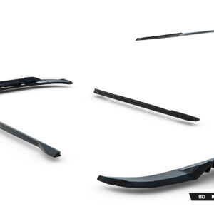Assorted black windshield wiper blades scattered on a white background, with Maxton Design branding visible