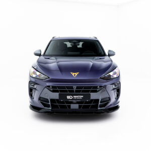 Front view of a dark purple car facing the camera, showing its grille, headlights, and prominent bumper detail with a Maxton Design license plate area.