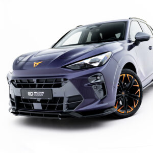 Front-left angled view of a purple sports car with orange-accent wheels and Maxton Design badge on a white background