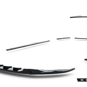 Exploded view of a Maxton Design car body kit parts laid out on white background, showing individual components ready for assembly.