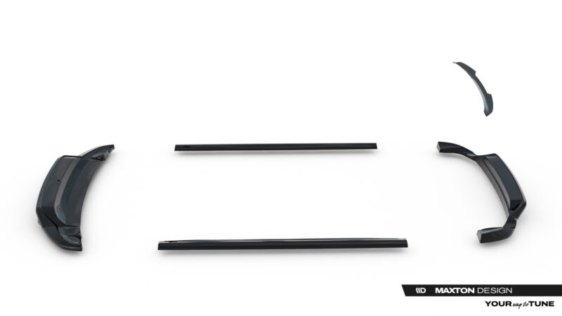 Set of black car window visors (wind deflectors) laid out on a white background with Maxton Design branding in the corner