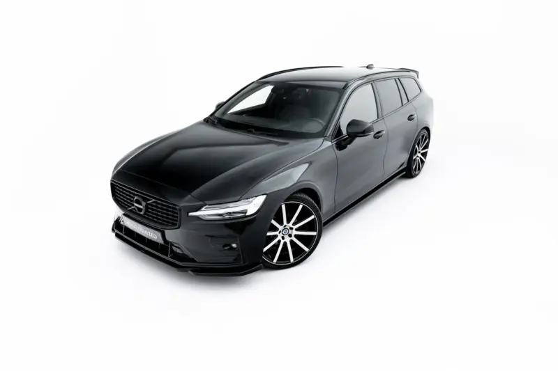 pol_po_Set-of-Splitters-Volvo-V60-R-Design-Mk3-23996_4webp - OPSHOLDERS Gray Volvo station wagon photographed in a white studio background, angled from the front-left showing the grille and wheels.
