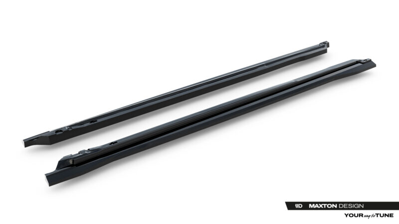 Pair of black windshield wiper blades laid diagonally on a white background, with a Maxton Design watermark bottom right.