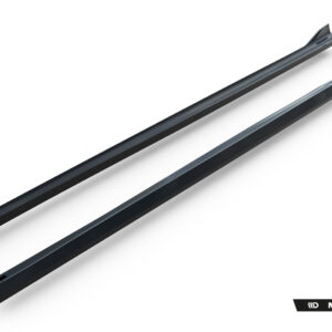 Pair of black car roof cross bars on a white studio background, branded Maxton Design at the bottom corner.
