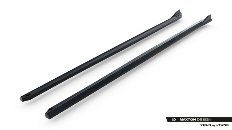 Pair of black car roof cross bars on a white studio background, branded Maxton Design at the bottom corner.