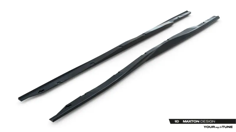 Two long black rail components with mounting notches, angled across a white background (Maxton Design product).