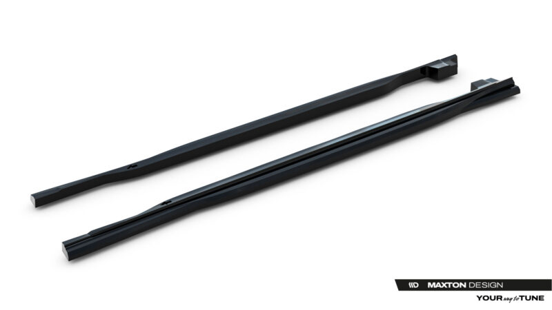 Pair of black automotive roof rails laid diagonally on a white background, with Maxton Design branding visible at the corner (product image).
