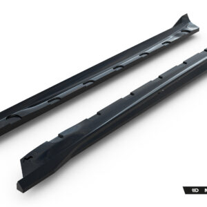 Two black elongated car roof rails with mounting slots, shown at an angle on a white background; Maxton Design branding visible in the corner.