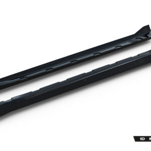 Long black car roof rails with mounting slots, positioned diagonally on a white background; Maxton Design branding visible at corner