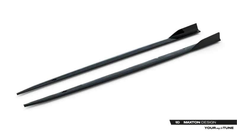 Two black windshield wiper blades diagonally arranged on white background, Maxton Design logo bottom right.