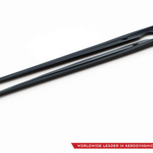 Two black windshield wiper blades placed diagonally on a white background, with a red banner at the bottom reading 'WORLDWIDE LEADER IN AERODYNAMIC COMPONENTS' and a brand logo in the corner.