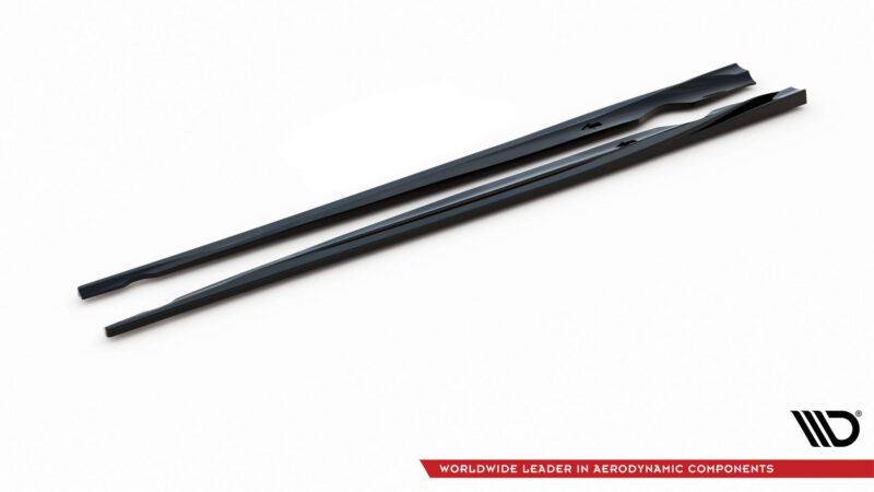 Two black windshield wiper blades placed diagonally on a white background, with a red banner at the bottom reading 'WORLDWIDE LEADER IN AERODYNAMIC COMPONENTS' and a brand logo in the corner.
