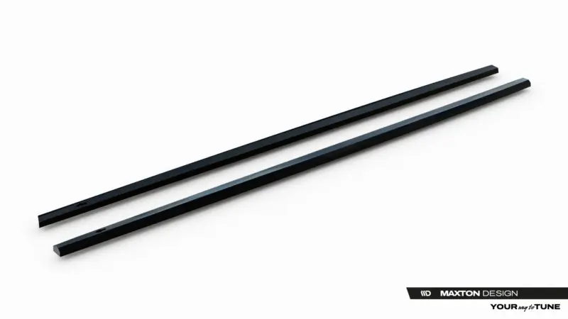 Pair of long, black rectangular bars laid diagonally on a white background, with Maxton Design branding in the corner (product display for car body kit).