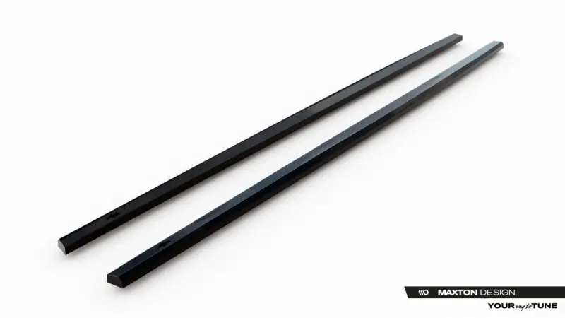 Two black rectangular bars diagonally positioned on a white background, with Maxton Design branding in the bottom-right corner.