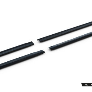 Black car roof rack rails laid diagonally on a white background, with a Maxton Design logo in the bottom-right corner.