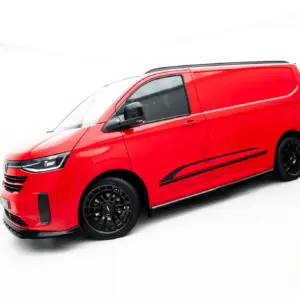 Red van shown from a side-front angle with black alloy wheels in a white studio setting.