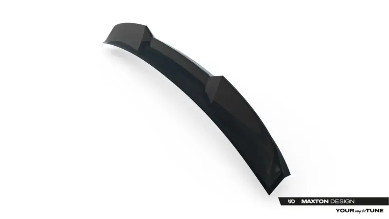 Close-up of a glossy black diagonal bar with faceted ends on a white background; Maxton Design branding appears in the lower corner, right-hand side.