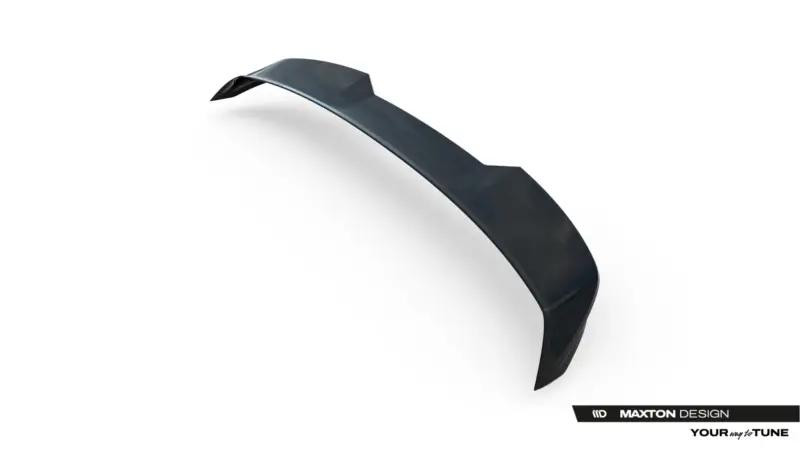 Close-up of a glossy, dark curved strip bending across a white background, with Maxton Design branding visible in the lower-right corner.