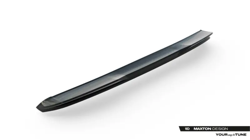 Close-up of a sleek windshield wiper blade angled diagonally on a white background, with Maxton Design branding in the corner.