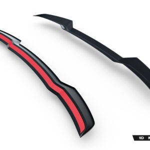 Side aero splitters or side skirts in black with a red accent for a car body kit, shown as separated pieces on a white background (Maxton Design).