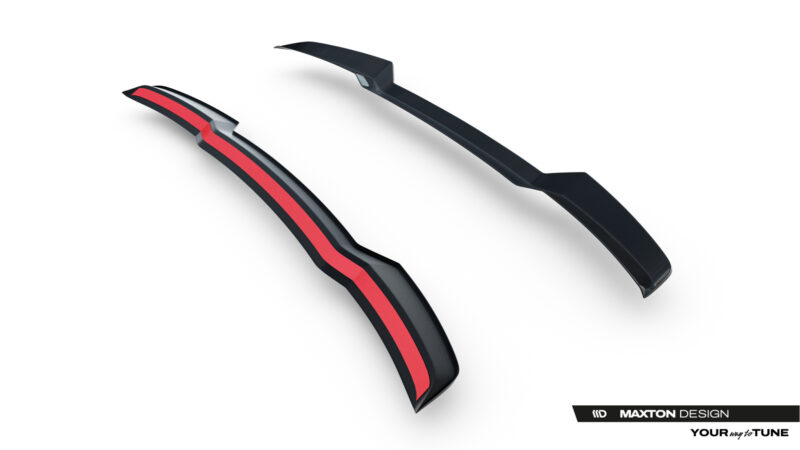 Side aero splitters or side skirts in black with a red accent for a car body kit, shown as separated pieces on a white background (Maxton Design).