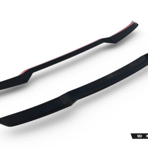 Black automotive aero parts with red edge detail on a white background (Maxton Design product).