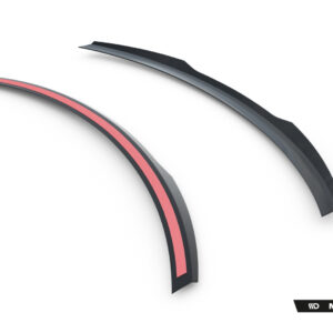 Two curved dark gray automotive trim pieces with a pink inner stripe, floating on a white background (Maxton Design branding bottom right).