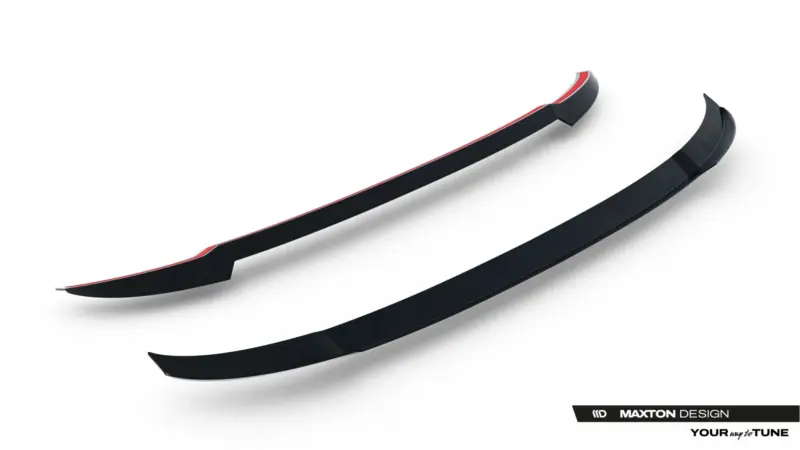 pol_po_Spoiler-Cap-Skoda-Kodiaq-RS-Mk2-23905_1webp - OPSHOLDERS Close-up of two glossy black car aero splitters with red edging, angled across a white background; Maxton Design branding visible bottom right.