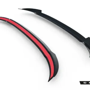 Two curved black car trim pieces with a red stripe, set against a white background; Maxton Design branding visible.