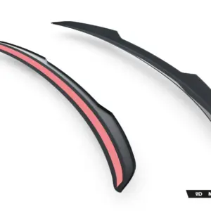 Curved black sunglasses arm with a pink stripe and Maxton Design logo in the bottom-right corner.