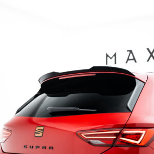 Rear three-quarter view of a red CUPRA hatchback, showing taillights and CUPRA badge against a white background.