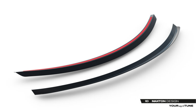 pol_po_Spoiler-Cap-V-2-Tesla-Model-S-Mk1-23949_1jpg - OPSHOLDERS Abstract curved black ribbons with a red inner stripe and Maxton Design logo in the bottom-right corner, suggesting a sleek automotive design banner.