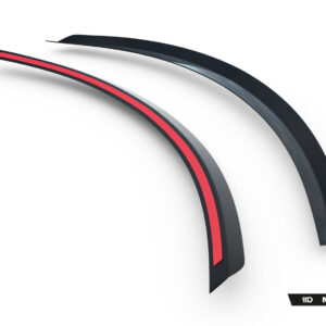 Close-up of two curved automotive trim pieces, black with a red inner stripe, on a white background; Maxton Design branding visible.