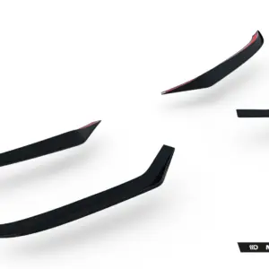 Black automotive aerodynamic spoilers or splitters floating against a white background, Maxton Design branding in the bottom-right corner.