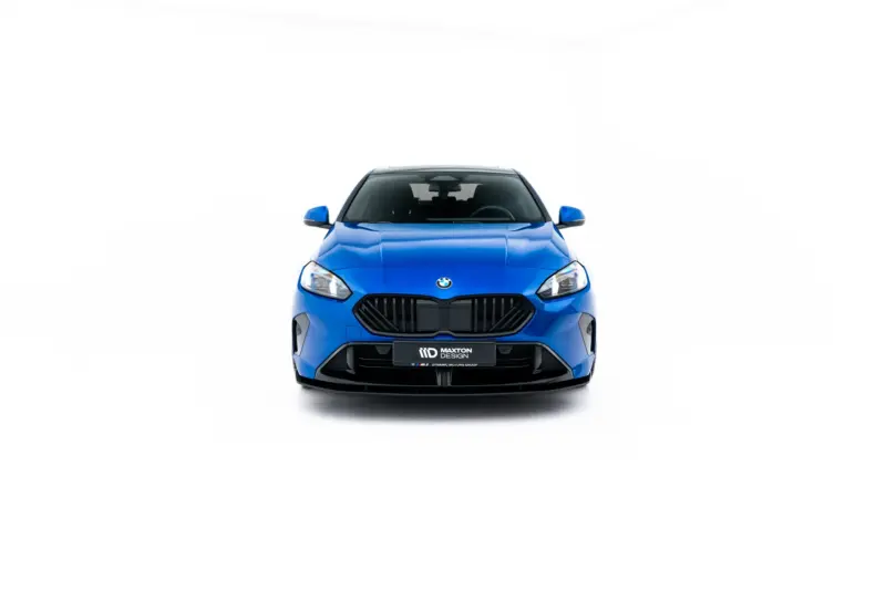 Front view of a blue BMW SUV with black grille and logo, shown against a white background, dealership plate reading 'MaxTon Design'