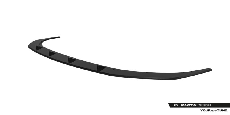 pol_po_Street-Pro-Front-Splitter-BMW-2-M-Pack-M235i-Gran-Coupe-F74-23836_4jpg - OPSHOLDERS Curved black automotive rear spoiler with mounting studs along the edge, shown diagonally on a white background with Maxton Design branding in the corner.