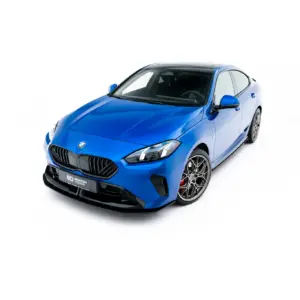 Blue BMW sports car shown from a low front-left angle against a white background, showcasing the sleek design and alloy wheels.
