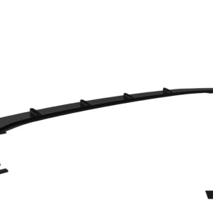 Long curved black automotive aero panel with multiple mounting tabs along its length (bumper/lip diffuser).